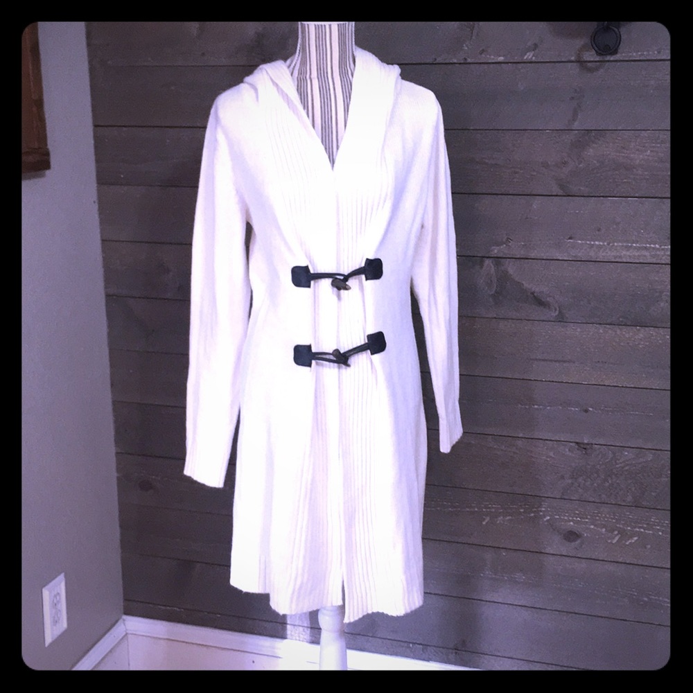 Beautiful hooded toggle front sweater!